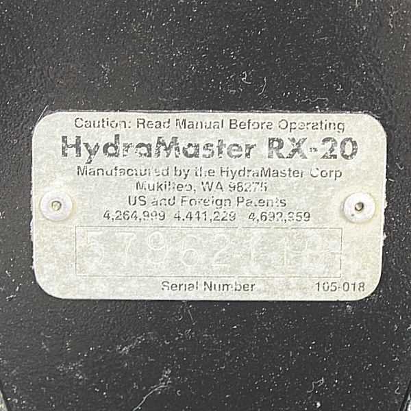 HydraMaster カーペットスチームクリーナー RX-20 カーペットスチームクリーナー RX-20